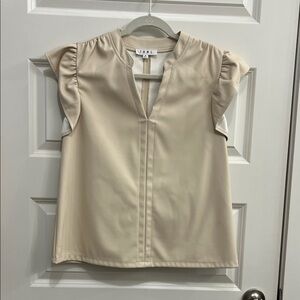 THML Cream Cap-Sleeve V-Neck Blouse